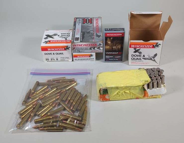 Winchester And Remington Ammunition Assortment, Cals Include 20 Ga, 30-30 Winchester, 45-70 Govt, .357, And .223 Rem, Approx 160 Total Rds, Local Pickup Only image