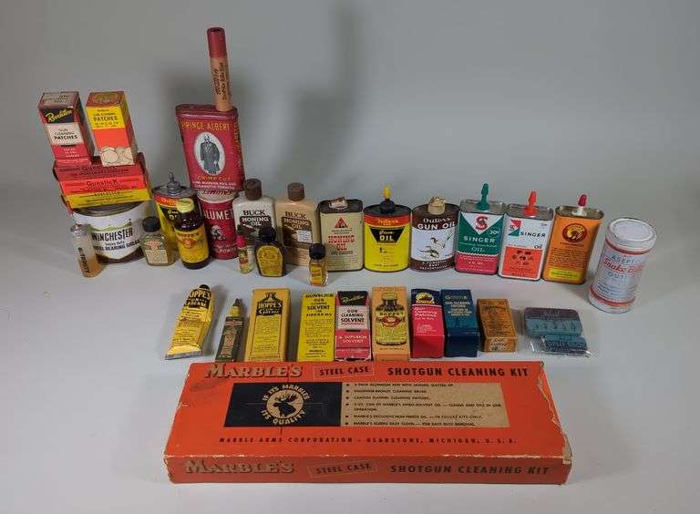 Gun Cleaning Supplies, Includes Marbles Steel Case Shotgun Cleaning Kit, Gun Cleaning Solvents, Wheel Bearing Grease, Cleaning Patches, And More, Local Pickup Only image