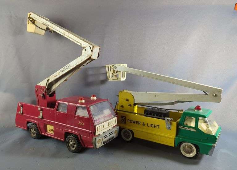 Structo And Tonka Metal Toy Fire Trucks With Booms image