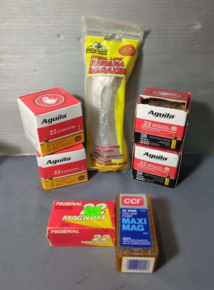 22 Caliber Ammo, Various Brands, Approx 1100 Rds And Butler Creek Steel Lips Banana Plastic Magazine, Local Pick Up Only image