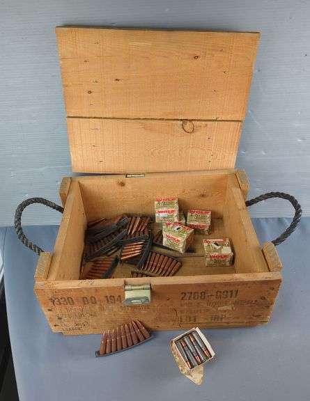 Wolf Military And Stripper Clips 7.62 x 39mm Ammo In Wood Storage Box, Approx 220 Rds, Local Pick Up Only image