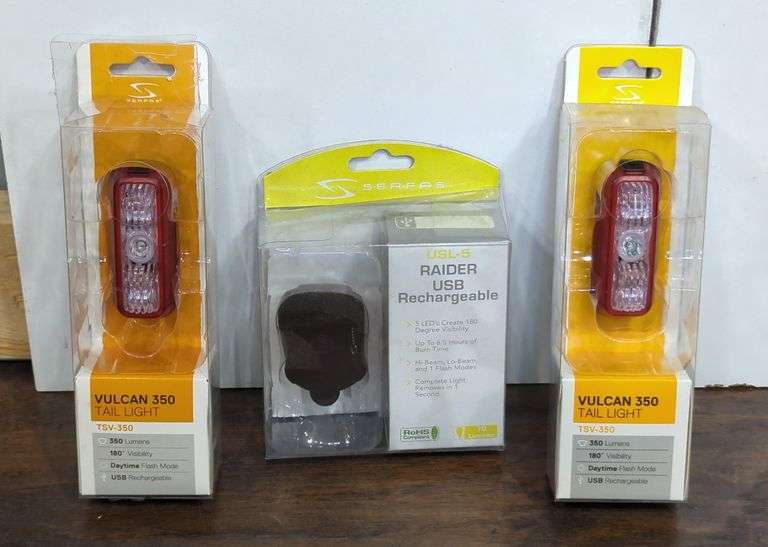Serfas Vulcan 350 Tail Lights, Qty 2, And Serfas Raider USB Rechargeable Headlight image