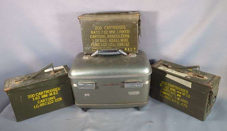 Metal Ammo Cans, Qty 3, 7" X 4" X 11", And Tourister Travel Case image
