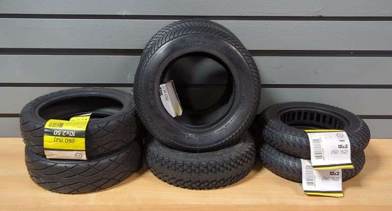 Tires In Sizes 10" X 2" And 10" X 2.5", Various Brands And Treads, Total Qty 9 image