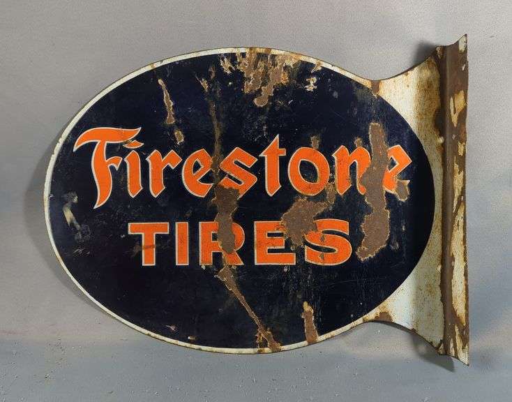 Firestone Tires Double-Sided Flange Enamel Sign image