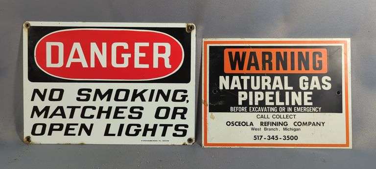 Metal Signs, Including Danger No Smoking and Warning Natural Gas Pipeline image