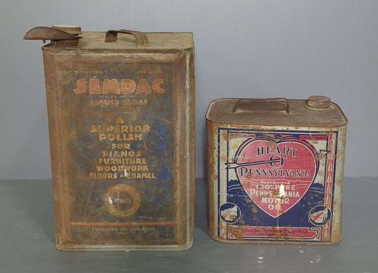 Semdac Liquid Gloss and Heart O' Pennsylvania Motor Oil Cans image