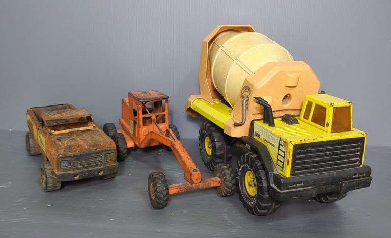 Tonka Road State Hi-Way Dept Road Grader, Turbo-Diesel Cement Mixer, And Pickup Truck, Total Qty 3 image