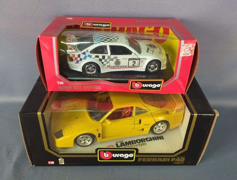 Burago 1/18 Ferrari F40 (1987) and 1/24 BMW M3 (1993) Diecast Model Cars image
