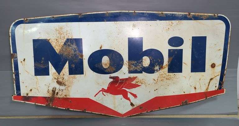 Double-Sided Mobil Gas Station Enamel Sign, image