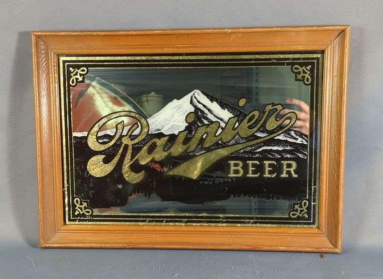 Rainier Beer Mirror In Wooden Frame image
