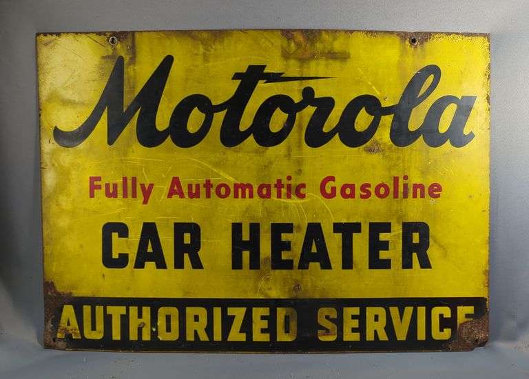 Motorola Car Heater Authorized Service Double-Sided Metal Sign image