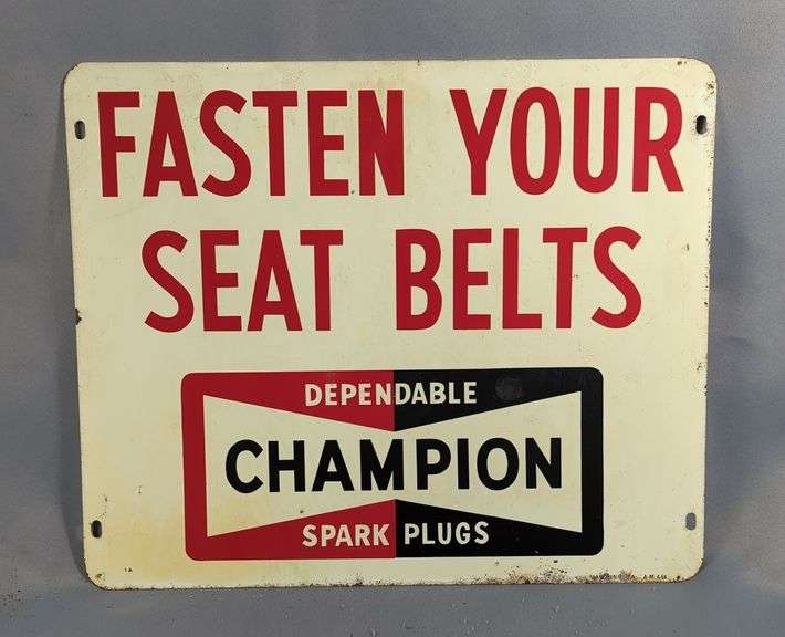 Champion Spark Plugs "Fasten Your Seat Belts" Metal Advertising Sign image