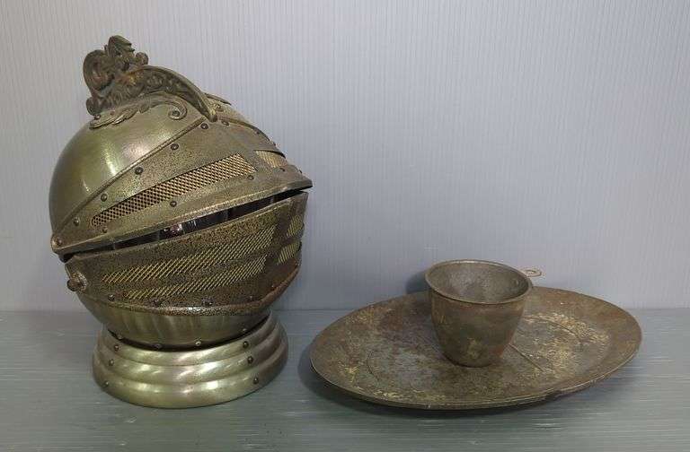 Knight Helmet Decanter Set With Shot Glasses And Metal Dishware image