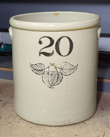 20 Gallon Stoneware Crock With Leaf Design image
