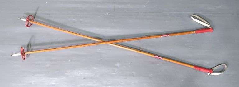 Skilom Ski Pole Pair, Approx 60" Long, Believed To Be Bamboo image