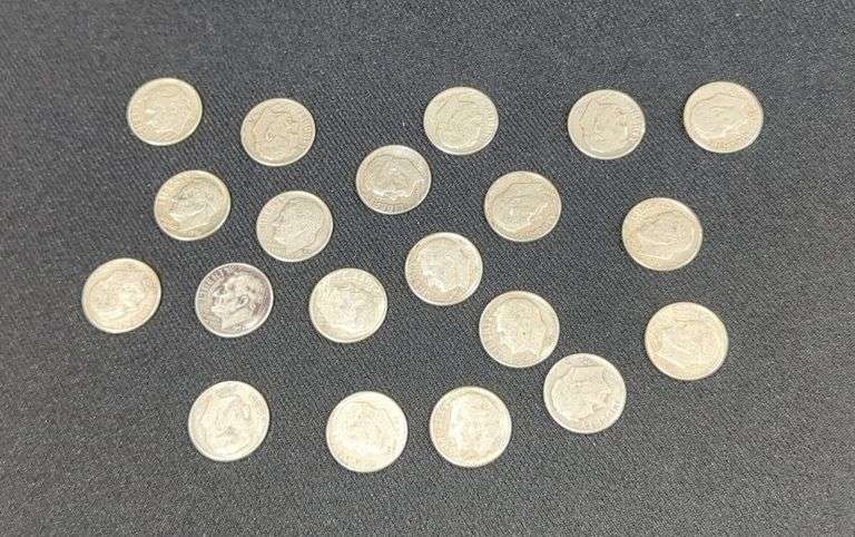 Pre-1964 Roosevelt Dimes, Qty 20, Years Range 1952-1963 image