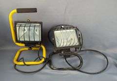 Halogen Portable Work Lights, Qty 2, One Powers On, One Missing Bulb