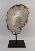 Brazilian Banded Agate Slice On Metal Display Stand, 13.75" Tall