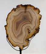 Brazilian Banded Agate Slice On Metal Display Stand, 13.75" Tall