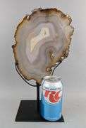 Brazilian Banded Agate Slice On Metal Display Stand, 13.75" Tall