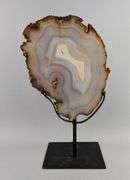 Brazilian Banded Agate Slice On Metal Display Stand, 13.75" Tall