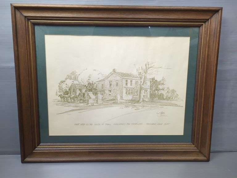 Ernst Ulmer (Kansas City 1922-2009) 'Mahaffie House' Pencil Sketch Print, Signed And Numbered, 129/500, Limited Edition Framed And Matted, 23" x 28.75"
