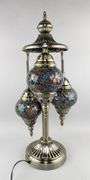 Turkish Mosaic Bronze Finish Table Lamp With 3 Hanging Globes, 22.25" Tall
