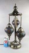 Turkish Mosaic Bronze Finish Table Lamp With 3 Hanging Globes, 22.25" Tall