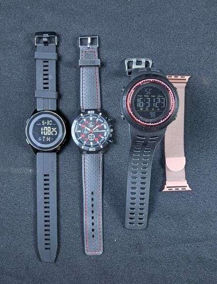 Lot of Three Assorted Men's Wristwatches And Apple Watch Mesh Band