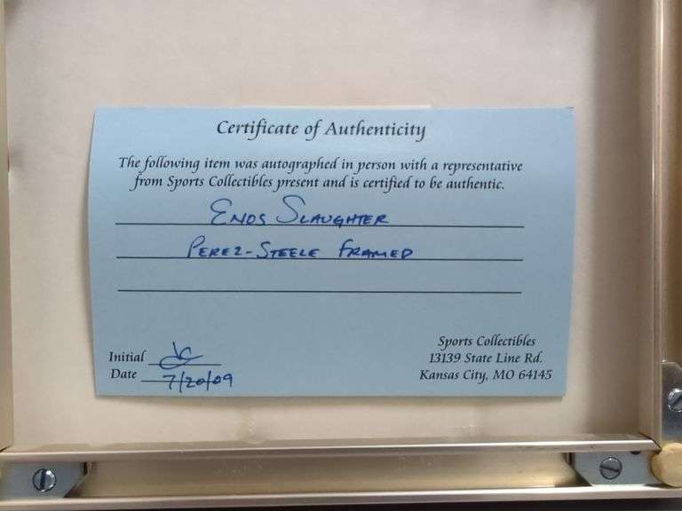 St. Louis Cardinals Enos Slaughter Autographed Perez-Steele Postcard, With Sports Collectibles COA