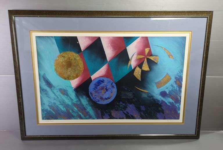 Kati Roberts 'Worlds Apart', Mixed Media Monotype, Signed, Framed And Matted, 44" X 63.75", Has Some Water Damage