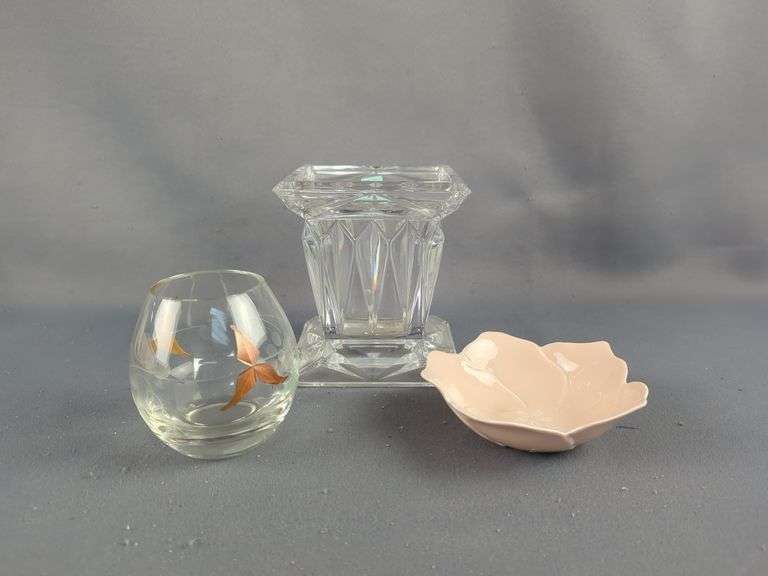 Partylite Crystal Candleholder, Floral Bowl, Decorated Glass
