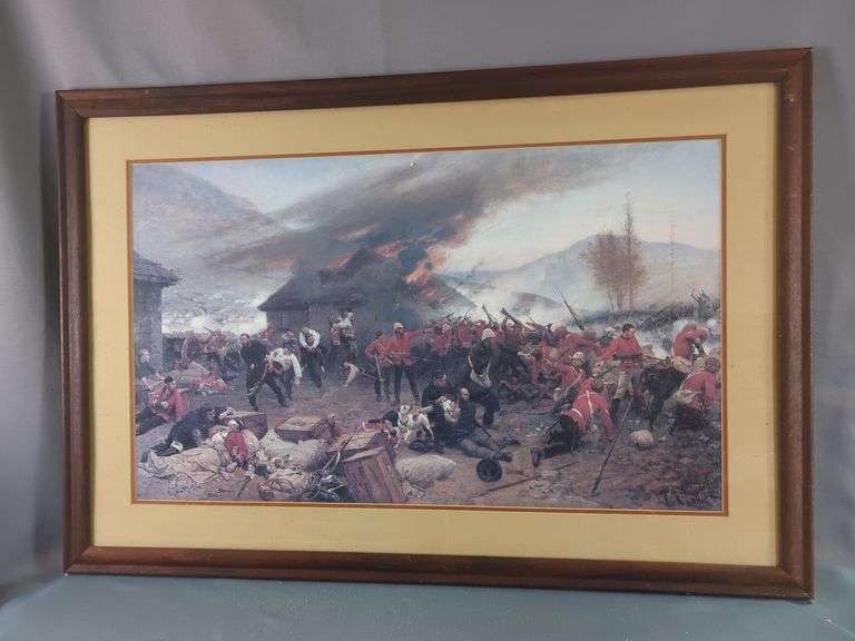 Alphonse De Neuville (French, 1835-1885) 'The Defense Of Rorke's Drift' Print, Framed And Double Matted Under Glass, 26" X 38.5"