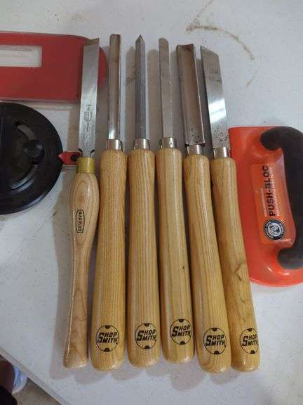 Woodworking Tool Lot: Chisels, Push Block, Miter Gauge & More