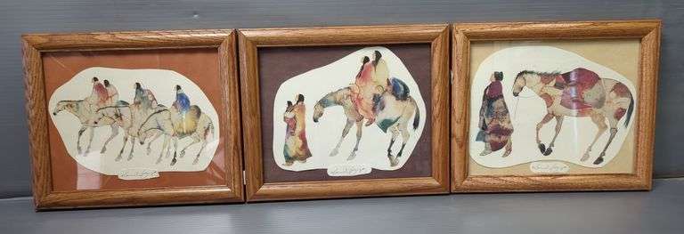 Carol Biggs Native American Horse and Rider Prints Of Watercolors, Framed, Qty 3, 10" x 11.5"