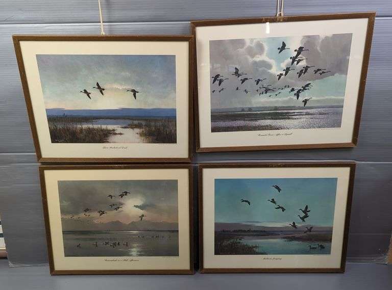 Waterfowl Prints Including 'Three Pintails at Dusk', 'Canada Geese After a Squall', 'Canvasback on a Still Afternoon' and 'Mallards Jumping', Framed Prints, 14.25" x 18"