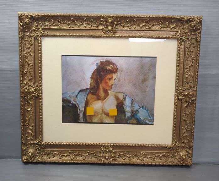 Gangol (American) Female Nude Watercolor Painting, Framed, 22" x 26", Mature Audience See Additional Photos