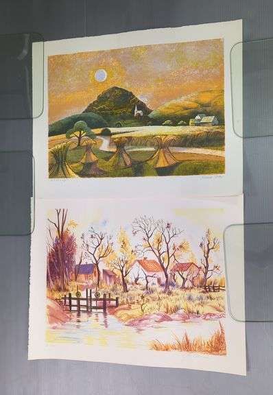 Richard Slater (British) 'Seed Heads, Red Hills', On Paper, Signed, And Len Garron Untitled Print Of Farmstead, Believed To Be Lithograph, On Paper, Signed And Numbered 221/300, Both 20" X 25.5"