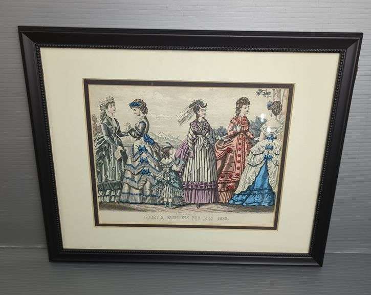 'Godey's Fashions For May 1870' Hand Colored Print, Double Matted And Framed, 12" x 15"