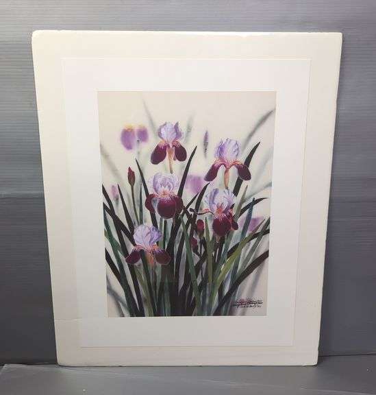 Hsing-Hua Chang (Kansas City-20th Century) 'Irises' Giclee Print, Signed And Numbered, 54/750, 22" x 17"