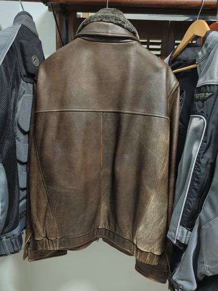 Dockers Leather Jacket with Faux Fur Collar - Size Large
