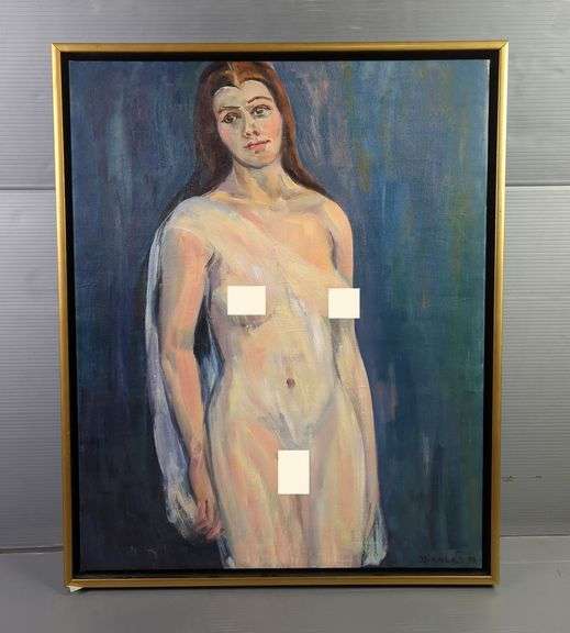 Original Oil Painting Of Woman On Canvas, Signed Clara Bikales 74, 29" X 23.75", Mature Audience See Additional Photos