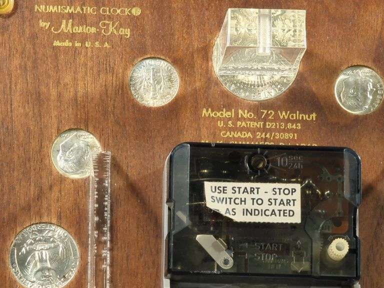 Marion-Kay Numismatic Coin Clock - Model 72 Walnut, All Coins Are