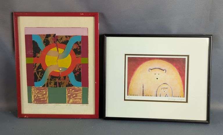 George Nama (American, 1939- ) 'Monument #10', Artist Proof Of Abstract Art, Signed, And Jimmy Wright (20th Century) 'Paco', Art Card Series Print, Both Are Framed Under Glass, 11" X 13.25" And 13.75" X 10.75"