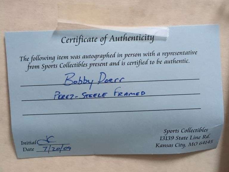 Boston Red Sox Bobby Doerr Autographed Perez-Steele Postcard, With Sports Collectibles COA