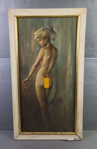 Leo Jansen (Dutch, 1930-1980) Untitled Print Of Oil Painting On Board, Framed, 33.5" X 18.5", Frame Has Water Damage, Mature Audience See Additional Photos
