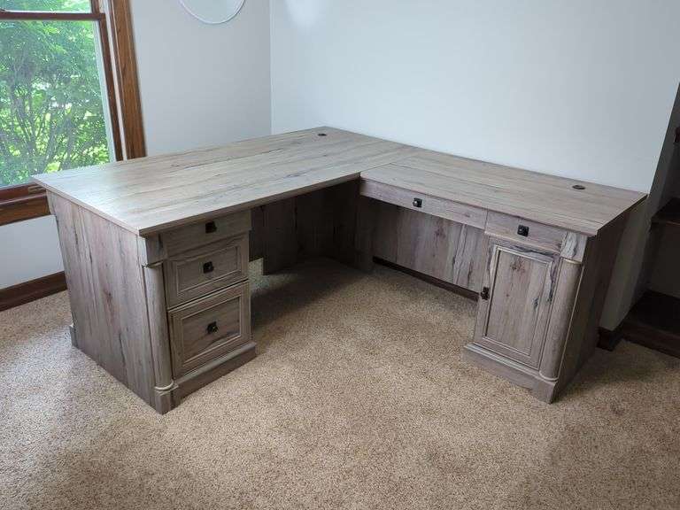 Corner L-Shaped 2-Piece Computer Desk with Drawers and Locking Cabinet