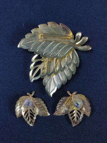 Leaf Design Brooch and Earring Set