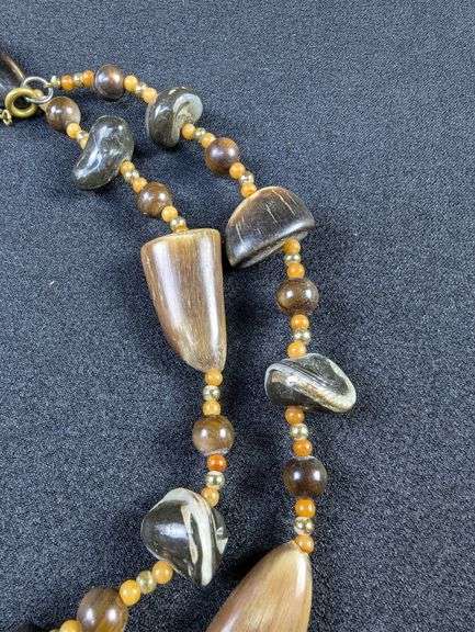 Unique Horn Bead Necklace and Earring Set